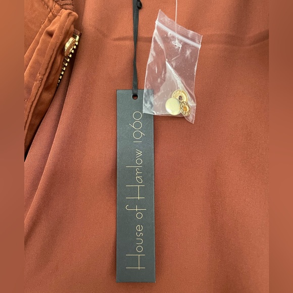 House Of Harlow 1960 Satin Bomber Jacket Women’s Medium Metallic Brown Ruched - Picture 12 of 16